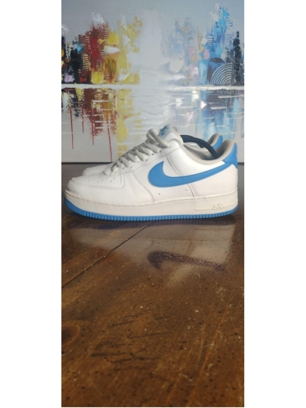 Nike Air Force 1 Low Shoes Mens Size 10 White Blue Leather Sneakers FJ4140-103